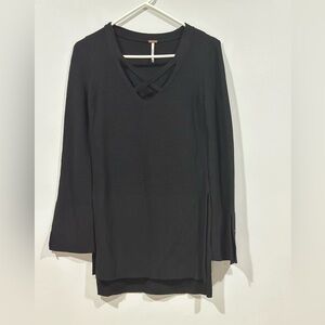 Free People Black Waterfall Criss Cross Sweater Top